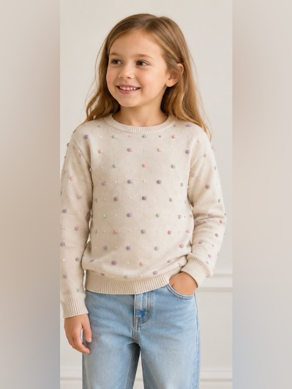 H&M Girls Pastel Polka Dot Sweater | Size 6–8Y